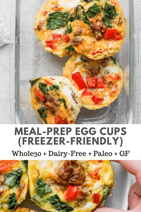 Healthy Baked Egg Cups (Meal Prep Friendly) - these baked egg cups are an easy breakfast option that is meal-prep friendly! (Dairy-Free + Whole30 + Paleo) #bakedeggcups #healthyeggcuprecipe #eggcuprecipe #eggcupsrecipe Wooden Skillet, Baked Egg Cups, Egg Cups Recipe, Exercise Coach, Whole30 Breakfast, Dairy Recipes, Egg Cups Breakfast, Egg Bites Recipe, Kids Breakfast