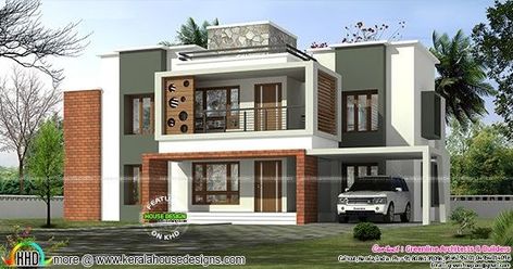 4 bedroom 3375 square feet contemporary box model house architecture Villa Facade, Tv Wall Cabinet, Kerala Home Design, Exterior Color Combinations, Small House Design Architecture, Double Story House, Single Floor House Design, Two Story House Design, Kerala Home