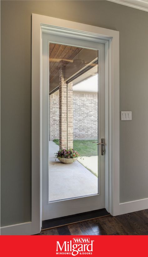 A single white vinyl patio door with large glass view can provide a beautiful home entrance. Featuring: Tuscany® Series Out-Swing French Patio Doors. #apartmentdoorideas #condodoorideas #patiodoorideas #smallpatiodoorideas #smallkitchenideas Single Patio Door, Kitchen Patio Doors, Single French Door, Bedroom Door Decorations, Glass Doors Patio, Exterior Doors With Glass, French Doors Patio, Patio Door, Kitchen Doors