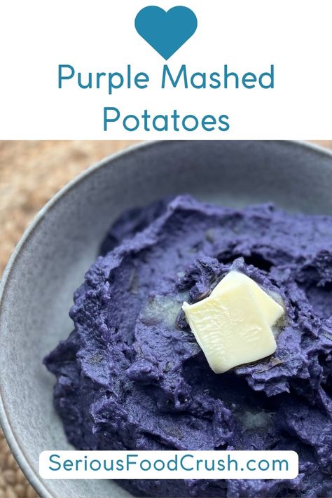 Purple Mashed Potatoes is a royally delicious creamy side dish with a magnificent, natural hue you won't find in a box. SeriousFoodCrush.com #purplepotatoes #mashedpotatoes #potatoes #purplefoods #purple #foodie Purple Mashed Potatoes, Mashed Potatoes Recipes, Purple Potatoes, Potatoes Recipes, Creamed Potatoes, Crushing It, Side Dish Recipes Easy, Food Crush, Baby Potatoes