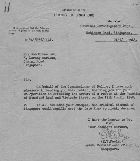 Letter of Commendation from the Commissioner of Police in 1948. Letter Of Commendation, Leadership Quotes Work, Appreciation Letter, Quotes Work, Reference Letter, Leadership Quotes, Leadership, Singapore, Government