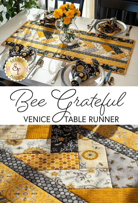 Quilt As You Go Table Runner Tutorial, Quick Table Runner Pattern, Bee Table Runner Free Pattern, Bee Fabric Quilts, Bee Table Runner, Quilt As You Go Table Runner, Table Runner Quilt, Table Runners Ideas, Quilt Table Runners