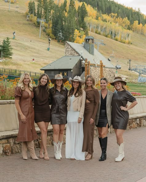 @audreysheets bachelorette weekend in the mountains Hiking Bachelorette Outfits, Bachelorette Trip Mountains, Bozeman Montana Bachelorette, Mountain Bachelorette Outfits, Smoky Mountain Bachelorette Party, Wild Wild Wifey Bachelorette, Mountain Cocktail Attire, Mountain Wedding Bridal Party, Banff Bachelorette Party