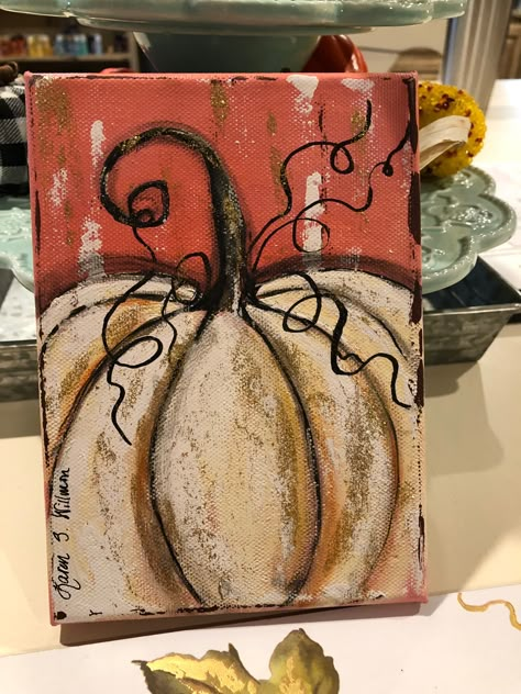 Farmhouse Pumpkin Painting, Fall Craft Painting Ideas, Fall Painting Party Ideas, Rustic Acrylic Painting Ideas, Easy Spring Painting Ideas On Canvas, Easy Pumpkin Painting Ideas On Canvas, Pumpkin Paintings On Canvas, Fall Canvas Painting Ideas Easy Diy, Easy Fall Paintings For Beginners