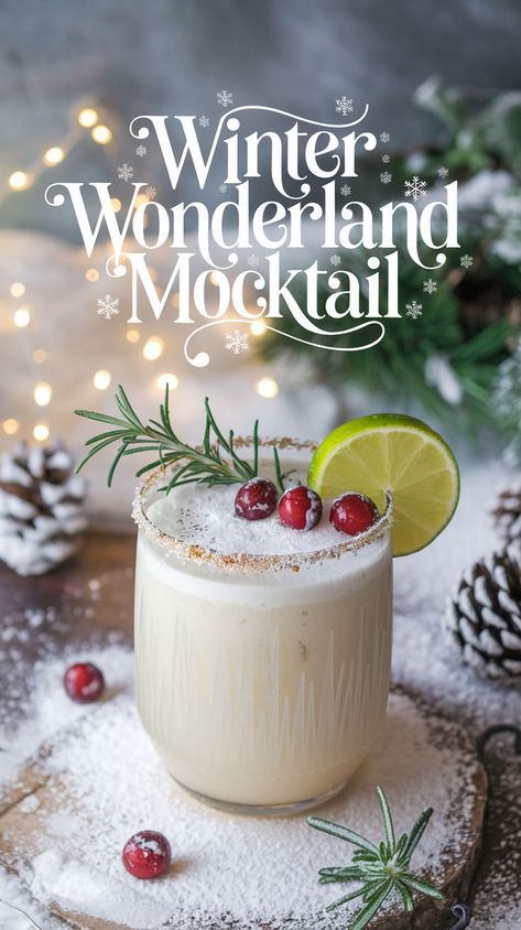 Holiday Drink Recipes Nonalcoholic, Winter Mocktail Recipe, Seasonal Mocktails, Christmas Mocktails Non Alcoholic Easy, Christmas Party Drinks Nonalcoholic, Winter Drinks Nonalcoholic, Holiday Non Alcoholic Drinks, Winter Themed Food, Winter Mocktails Non Alcoholic