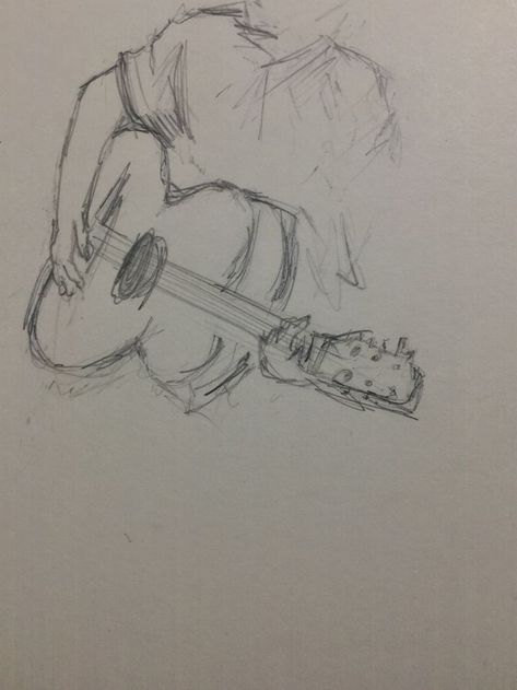 Musical Drawings Ideas, Things To Draw Related To Music, Guitar Guy Sketch, Music Related Sketches, Love Sketches Aesthetic, Music Love Drawing, Sketch Book Music, Love Sketches For Him Drawings, Guy With Guitar Drawing