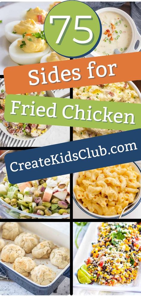 Need sides for fried chicken? We’ve gathered 75 recipes to answer the question of what to serve with fried chicken. You’ll find everything from fries to vegetable salads and fruit salads to desserts. All recipes are gluten-free. Fried chicken is known for being crunchy on the outside and juicy on the inside. It is a popular Southern dish that is also one our family’s favorite comfort dishes. What To Make With Fried Chicken, Fried Chicken Buffet Ideas, Sides For Fried Chicken Dinner, Fried Chicken Picnic Sides, Side Dishes To Go With Fried Chicken, What Goes With Fried Chicken Sides, Fried Chicken Menu Ideas, What To Eat With Fried Chicken, Sides Dishes For Fried Chicken