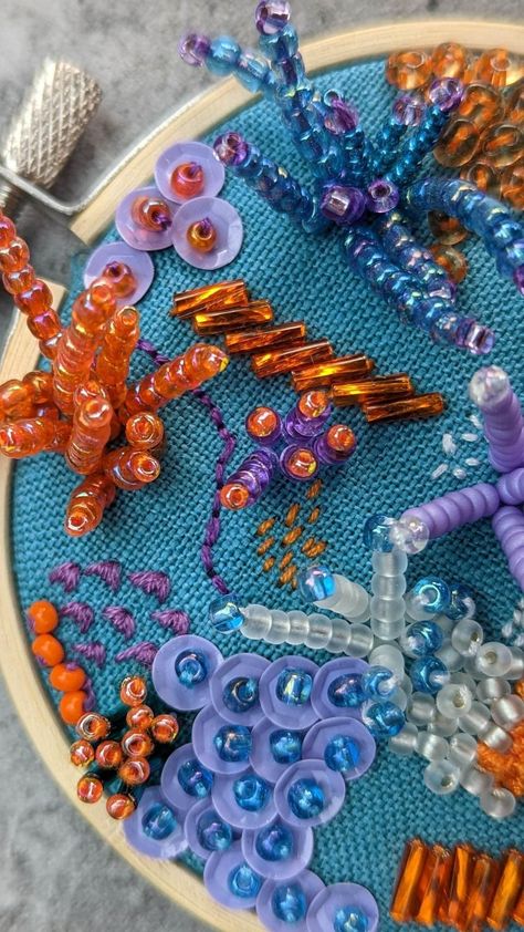 Create Gorgeous Bead Embroidery Art: Step-by-Step Tutorial 3d Beaded Embroidery, 3d Textile Art, Mila Textiles, Beadwork Embroidery Tutorial, Fabric Beads Diy, Bead Art Projects, Beads On Fabric, Embroidery With Stones, Surface Embroidery