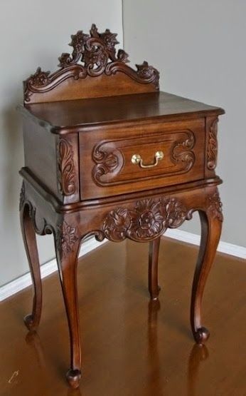 Carved Wooden Furniture, Hand Carved Wood Furniture, Rococo Bedside Table, Victorian Style Furniture, Polish Furniture, Hand Carved Furniture, Rococo Furniture, Vintage Bedside Table, Wood Carving Furniture