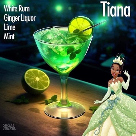 Princess And The Frog Themed Drinks, Princess And The Frog Drink Ideas, Princess And The Frog Cocktail, Disney Themed Drinks Alcoholic Beverages, Princess And The Frog Drinks, Disney Alcoholic Drinks, Princess Drinks, Frog Wedding, Disney Inspired Cocktails