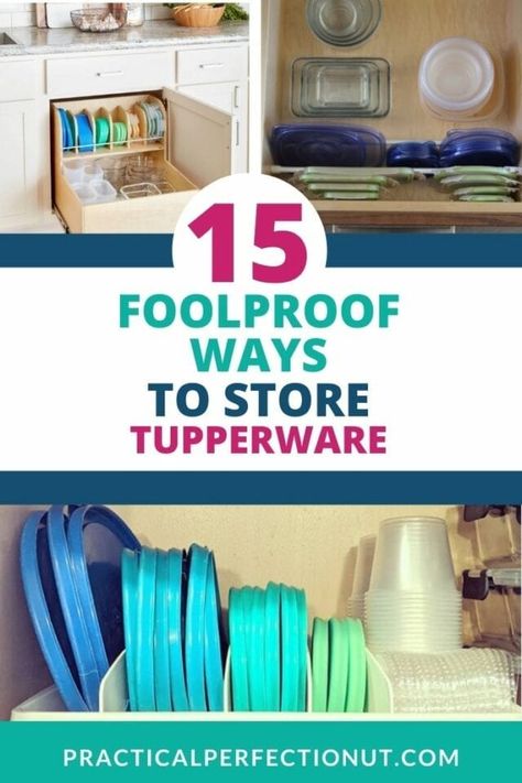 These 15 ways will easily allow you to organize and maintain your food storage containers so you don't have an avalanche of Tupperware lids every time you open your cupboard! #kitchengoals #kitchenorganization #organization #organizing #organized Lid Storage Ideas Diy, Tupperware Lid Organization, Organizing Tupperware Cabinet, Plastic Container Organization, Organize Tupperware, Tupperware Organization, How To Decorate Kitchen Shelves, Closet Organizing Hacks, Organizing Hacks Dollar Stores