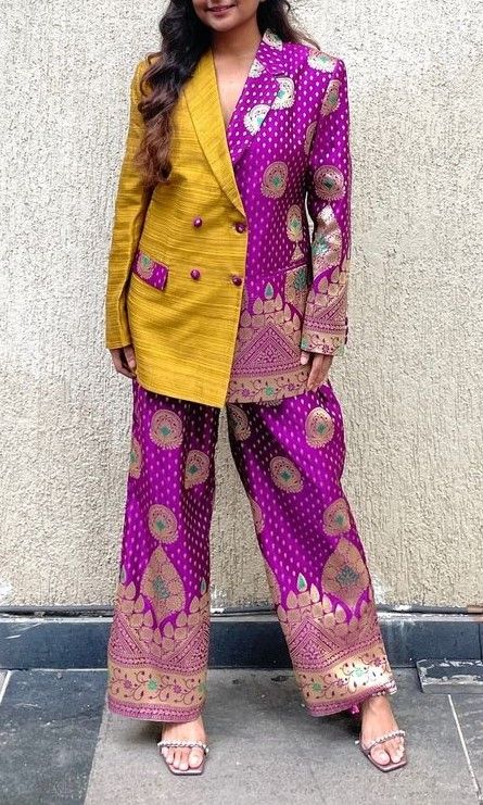 Upcycled Saree Outfits, Silk Suit Designs Indian Latest, Old Silk Saree Reuse Ideas, Silk Saree Reuse Ideas, Outfit From Old Saree, Sari Upcycle, Saree To Dress, Marriage Saree, Saree Reuse