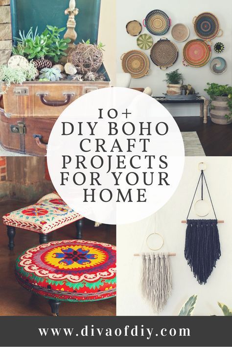 A fabulous collection of DIY Boho Projects for your Home. Add a pop of color and texture to every room in your home with this collection of Boho decor. via @divaofdiy Boho Projects, Boho Sisustus, Wall Art Projects, Diy Home Decor For Apartments, Koti Diy, Diy Boho Decor, Diy Wand, Farmhouse Side Table, Decor Ikea