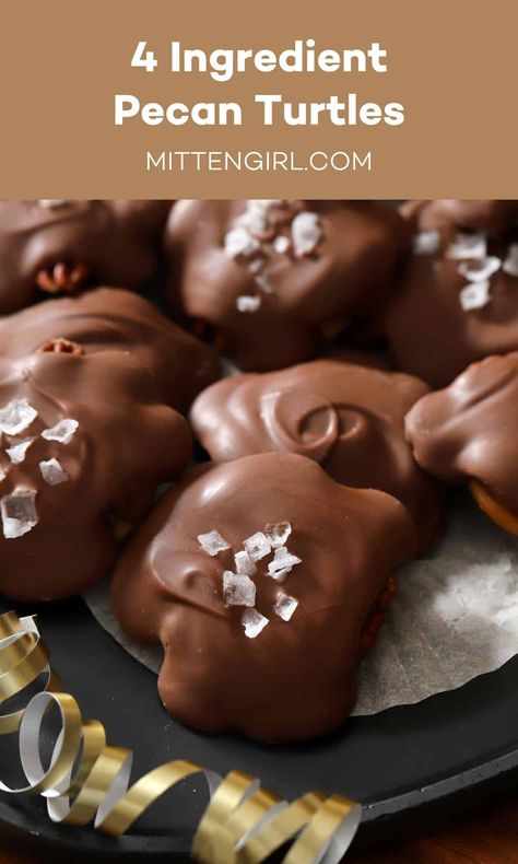 Whether for yourself or to give as a gift, classic pecan turtles are a delicious treat that comes together quickly and are super easy to make. The Best Chocolate Pecan Caramel Turtles, Chocolate Pecan Carmel Turtles, Chocolate Pecan Candy Recipes, Pecan Turtles Using Kraft Caramels, Chocolate Turtles Candy, Diy Chocolate Turtles, Crock Pot Turtles Candy, Crockpot Turtle Pecan Clusters, Crockpot Turtles Candy