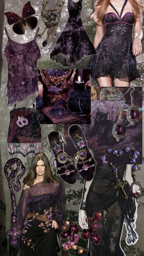 purple magenta whimsigoth witch Purple And Green Whimsigoth, Purple Bimbocore Outfits, Whimsy Goth Winter, Shapeless Outfit, Purple Witchy Outfit, Whimsigoth Fashion Aesthetic, Purple Dark Academia Outfit, Whimsi Gothic Outfits, Whimsigoth Birthday