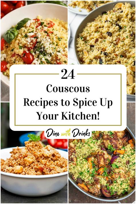 Collage of 4 couscous recipes. What Goes With Couscous, Flavored Couscous Recipes, Steak And Couscous Recipes, Savory Couscous Recipes, Recipe With Couscous, Salads With Couscous, Italian Couscous Recipes, Sausage And Couscous Recipes, Leftover Couscous Recipes