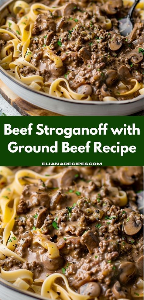 What’s a simple ground beef recipe for dinner? Try our Beef Stroganoff With Ground Beef Recipe! It’s one of the best ground beef recipes for dinner, offering delicious and easy dinner recipes for family. Beef Stroganoff With Ground Beef, Stroganoff With Ground Beef, Delicious Ground Beef Recipes, Easy Ground Beef Stroganoff, Beef Dinner Ideas, Easy Beef Recipes, Pan Dishes, Easy Ground Beef Recipes, Beef Stroganoff Easy