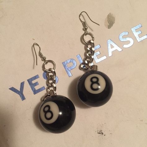 Eight Ball Earrings, 8 Ball Earrings, Cool Earrings Aesthetic, Silly Jewelry, Cool Earrings Unique, Silly Earrings, Crazy Earrings, Weird Earrings, Make Necklaces