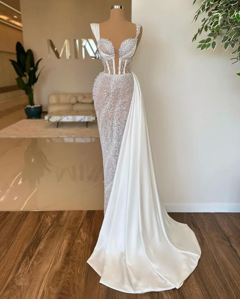 Women White Dress, White Dress For Women, Minna Fashion, Glam Wedding Dress, Wedding Dress Gallery, Party Wear Gown, Classy Wedding Dress, Wedding Dress Sequin, Wedding List