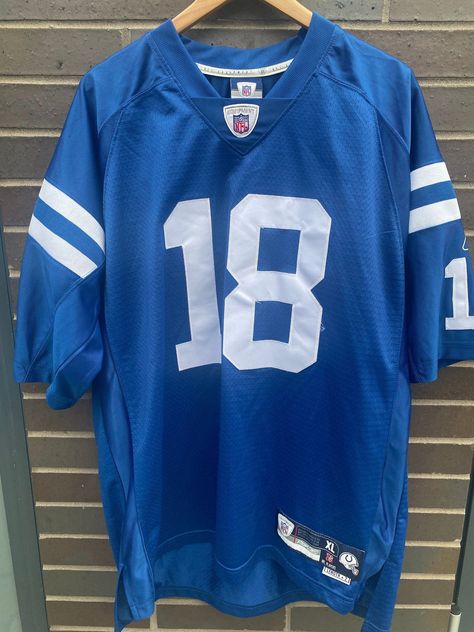 Vintage 2000 Peyton Manning Indianapolis Colts NFL Jersey in size XL (Length 35”, Chest 25”). Great vintage condition with no holes or stains. Message... Peyton Manning Colts, Thrift Board, Santa Ideas, Football Jersey Outfit, American Football Jersey, Nfl Outfits, Nfl Jersey, Nfl Shirts, Peyton Manning