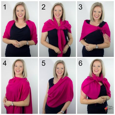 how to wear and tie a pashmina shawl for a more formal occasion Pashmina Shawl With Dress, Shawl Tied Behind Back, Tying Shawls, Wrap Scarf How To Wear A, Shawl On Dress, Shawl Ideas For Dress, How To Wear A Scarf Over A Dress, Scarf Over Dress Formal, Pashmina With Dress