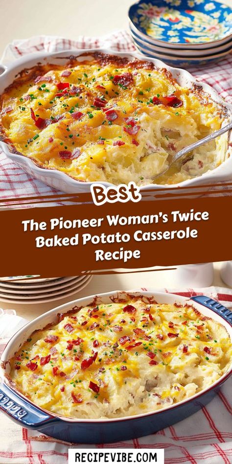 Looking for a crowd-pleasing side dish for your Christmas dinner? The Pioneer Woman’s Twice Baked Potato Casserole is creamy, cheesy, and full of flavor! This recipe is perfect for holiday gatherings. Save it now for your festive feast and impress your guests with this delicious twist on a classic favorite! Holiday Potato Recipes, Twice Baked Potato Casserole Recipe, Easy Twice Baked Potatoes, Christmas Dinner Sides, Twice Baked Potato Casserole, Potato Casseroles, Christmas Casserole, Twice Baked Potato, Dinner Casserole Recipes