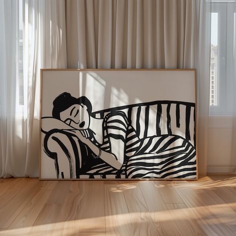 NoirPixelStudio - Etsy.de Black Line Wall Art, Horizontal Art Print, Wall Art Horizontal, Horizontal Painting, Painting For Home Decor, Wal Art, Horizontal Wall Art, Woman In Black, Wall Art Unique