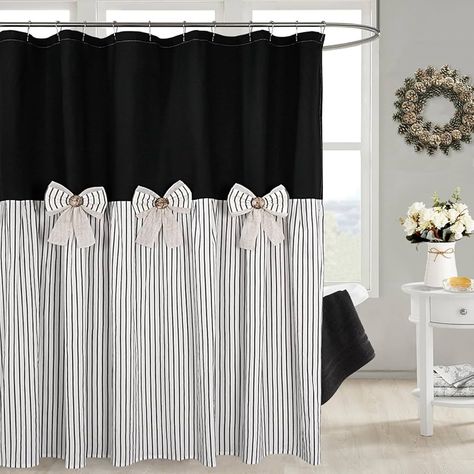 Elegant Shower Curtain Ideas, Black Farmhouse Bathroom, Farmhouse Bathroom Shower Curtain, Trendy Shower Curtains, Bathroom Curtains Ideas, Beige Shower Curtain, Bathroom Shower Curtain Ideas, Country Style Design, Farmhouse Beige