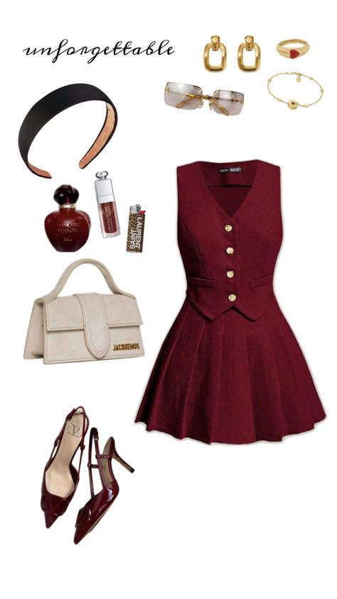 #red #outfit #outfitidea #itgirl #iconic Cherry Inspired Outfit, Grammy Awards Red Carpet, Ropa Upcycling, Burgundy Outfit, Downtown Outfits, Casual Day Outfits, Of Outfits, Looks Chic, Red Outfit