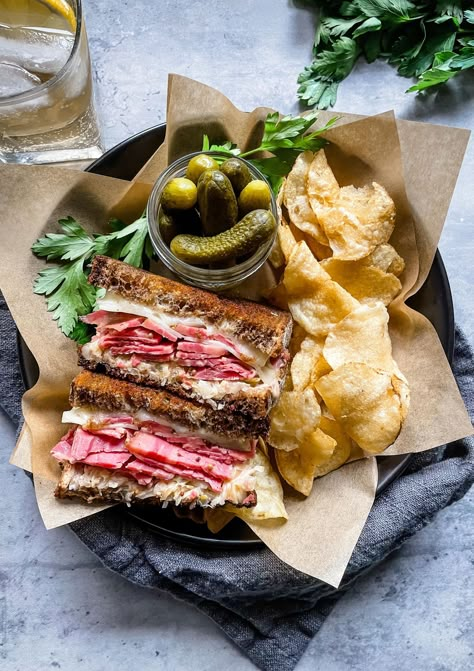 Reuben Sandwiches - Espresso and Lime Deli Food Photography, Rustic Sandwiches, Sandwich Photography Styling, Sandwich Plating Ideas, Sandwich Photoshoot, Sandwich Fancy, Focaccia Sandwich Ideas, Sandwich Food Photography, Foccacia Sandwich