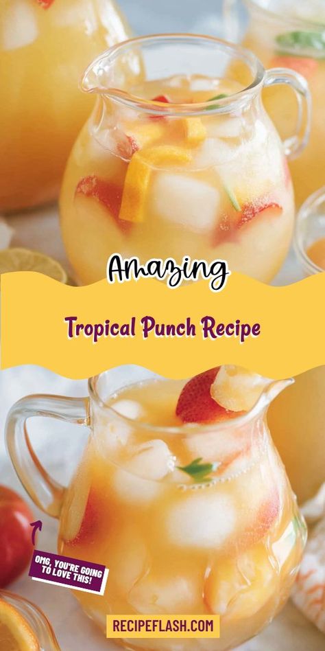 Looking for a refreshing way to beat the heat? This Tropical Punch Recipe is perfect for summer gatherings or a cozy night at home. Enjoy a burst of tropical flavors while keeping it non-alcoholic. Save this recipe for your next party or family get-together! Easy Party Punch Non Alcoholic, Alcoholic Drinks With Pineapple Juice, Tropical Alcoholic Drinks, Tropical Punch Recipe, Punch Non Alcoholic, Summer Party Punch, Summer Punch Recipes, Ginger Ale Drinks, Fruity Drink Recipes