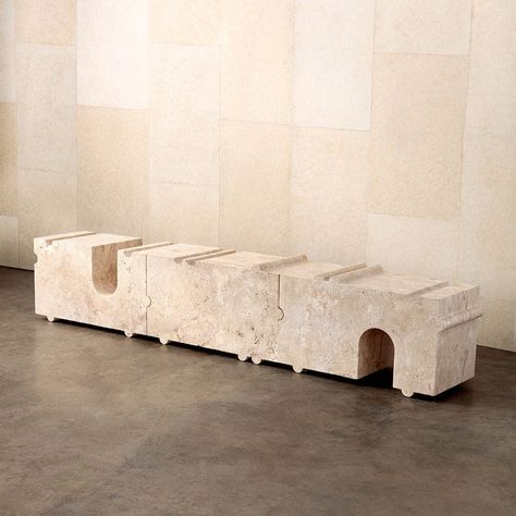 HUME MODULAR STONE BENCH Minimal Chairs, Stone Console, Console Table Design, Stone Blocks, Cabinet Remodel, Luxury Chairs, Stone Bench, Kelly Wearstler, Furniture Details