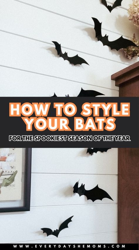 How to Style Your 3D Bat Wall Decor for Halloween - Everyday She Moms Bat Wall Decor, Diy Den, Diy Pallet Wall, Floating Entertainment Center, Sticky Wall, Ghost Diy, Bat Wall, Decor For Halloween, Halloween Everyday