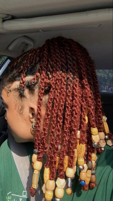 Senegalese Twists With Beads, Ginger Twist With Beads, Red Locs With Beads, Burgundy Marley Twists, Burgundy Mini Twists, Island Twist With Beads, Red Twists Black Women, Burgundy Braids With Beads, Burgundy Twists Black Women