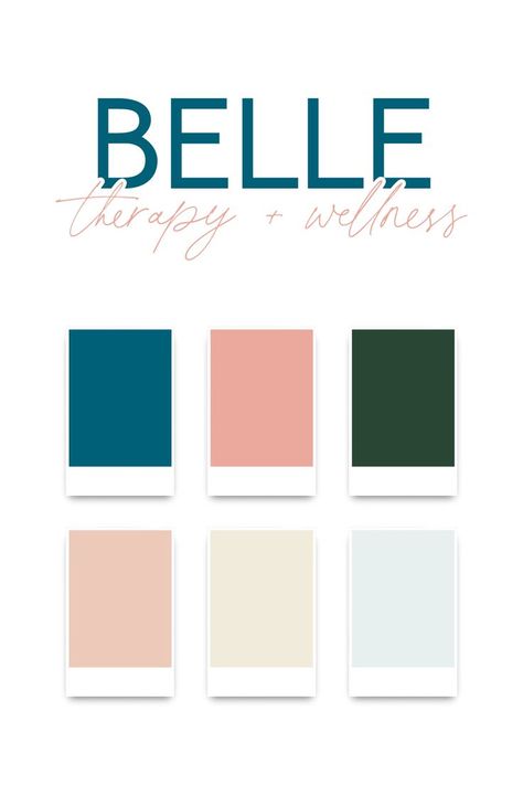 Check out the logo design for Belle Therapy and Wellness. With a color palette made up of blues and pinks, this branding design is modern and warm, perfect for a health and wellness business brand design! Therapy Website Color Palette, Health And Wellness Color Palette, Therapy Color Palette, Health Color Palette, Business Branding Colors, Color Palettes With Hex Codes, Therapist Marketing, Instagram Color Palette, Therapy Website