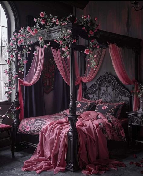 Black House Ideas, Pink Victorian Bedroom, Design Photography Ideas, Gothic Bedroom Ideas, Medieval Home Decor, Victorian Room, Castle Bedroom, Gothic Interior, Gothic Bedroom