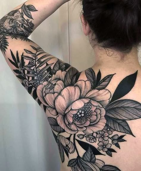 Across Shoulders Back Tattoo Women, Floral Leg Piece Tattoo, Flower Tattoo With Black Background, Aztec Flowers Tattoo, Pokemon Flower Tattoo, Traditional Tattoo On Shoulder, Forearm Tattoo Women Traditional, Plus Size Tattooed Women, Big Tattoo Cover Up Ideas