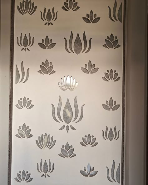 Lotus 🪷 Panel jali work #anshart #art #artist #lotus #interior #interiordesignideas #architecture #architect #decor #decoration #homedesign #wall #wallartdecor #decorideas #decorating #interiordesign Mandir Jali Design, Temple Glass, Jali Work, Home Mandir, Temple For Home, Cnc Pattern, Jaali Design, Mirror Pattern, Wall Tv Unit