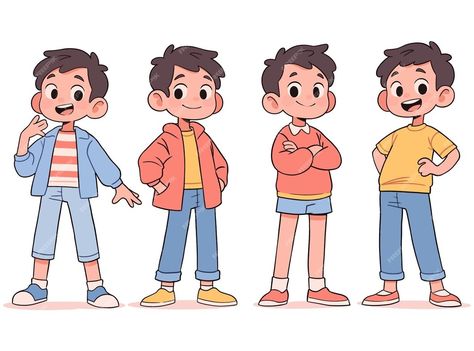 Free vector collection of little boy character wearing clothes with trendy fashion illustration cartoon | Premium AI-generated vector Little Boy Illustration, Emotional Illustration, Chibi Clothes, 2d Character Animation, Picture Book Illustration, Children's Book Characters, Animation Character Design, Boy Cartoon, Boy Illustration