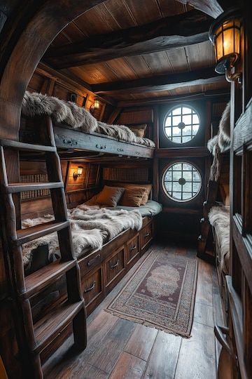 Ship Bedroom, Pirate Ship Bedroom, Medieval Ships, Relaxing Bedroom Ideas, Dollhouse Doll Clothes, Pirate Bedroom, Easy Decor Ideas, Ocean Bedroom, Cabin Room