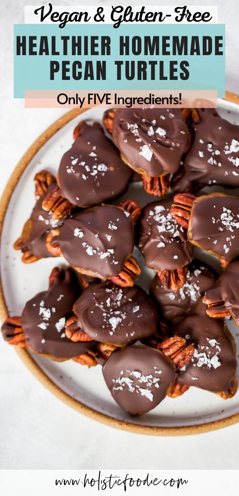 Healthy Turtles Recipe, Healthy Take 5 Bars, Turtle Candy With Dates, Non Dairy Treats, Keto Pecan Turtles, Healthy Cashew Recipes, Healthier Holiday Desserts, Food Gifts For Diabetics, Vegan Christmas Treats Easy