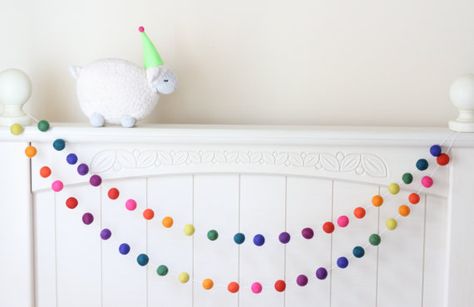 Wool Rainbow Birthday Garland, #088, $10 Rainbow Pom Pom Garland, Garland Nursery Decor, Rainbow Garland, Nursery Bunting, Garland Nursery, Montessori Homeschool, Birthday Garland, Cozy Cottages, Pom Garland