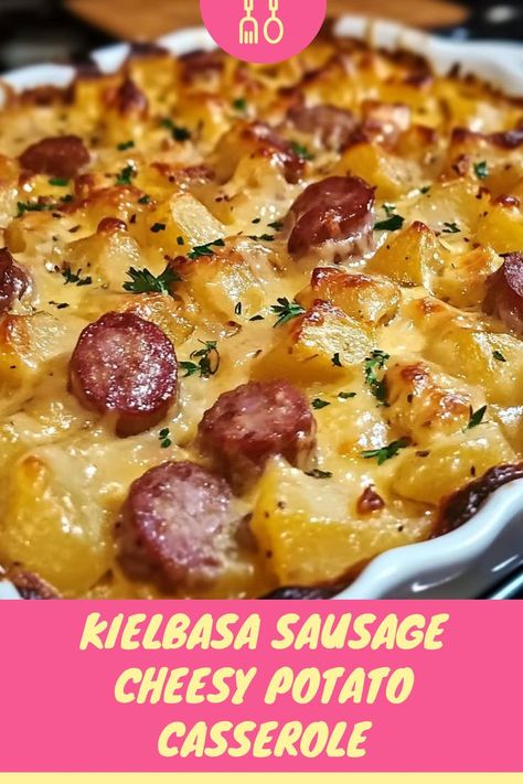 Ingredients: 1 lb kielbasa sausage, cut into ¼” thick slices then quartered 3 large potatoes, peeled and diced into ½” cubes 1 cup diced onions... Recipes With Kielbasa Sausage Crock Pot, Hot Dog And Potato Casserole, Cozy Comfort Kielbasa Casserole, Recipes For Polish Sausage, Sausage Dishes Easy, Recipes Using Sausage Kielbasa, Kielbasa Sausage Cheesy Potato Casserole, Potatoe Sausage Recipe, Potatoes Onions And Sausage