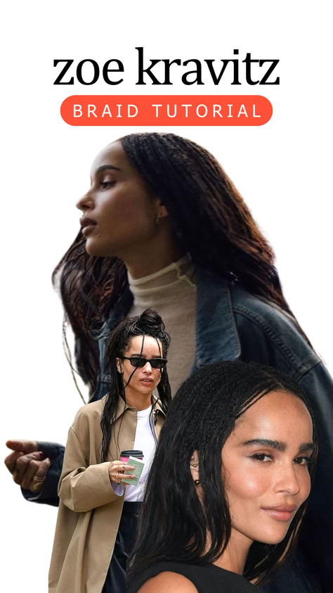 Zoe Kravitz Braid Tutorial Zoe Kravitz Braids Inspired, Zoe Kravitz Winter, Zoey Kravitz Braids, Keri Hilson Braids, Zoe Kravitz Aesthetic, Zoe Kravitz Hair, Solange Braids, Zoey Kravitz, Zoe Kravitz Braids