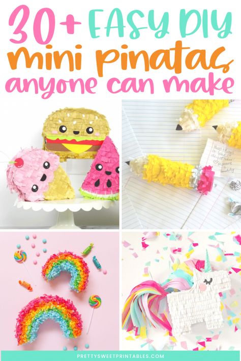 32 DIY Mini Piñatas That Are Perfect Party Favors For Kids - Pretty Sweet Printables Individual Pinatas Diy, Diy Small Pinata, How To Make A Mini Pinata, Pinata Party Decorations, Piñata Gift Ideas, How To Make Mini Pinatas, Mini Pinatas Diy, Diy Mini Pinata Template, Piñata Diy Easy