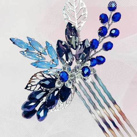 Dark Blue Hair Accessories, Blue Hair Piece, Bridal Accessories Hair, Festive Hair, Blue Veil, Bridesmaid Hair Clips, Crystal Hair Clip, Blue Hair Accessories, Bridesmaid Hair Pins