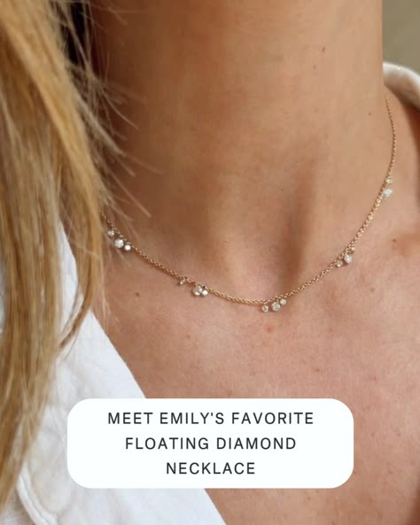 cupcakes and cashmere - Shop Emily’s Favorite Floating Diamond Necklace! Small Diamond Jewelry, Everyday Diamond Necklace, Minimalist Diamond Necklace, Tiny Diamond Necklace, Small Diamond Necklace, Christian Bridal Saree, Diamond Cluster Necklace, Teen Necklaces, Diamond Necklace Simple