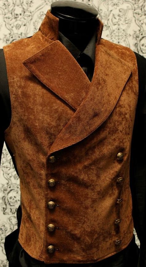 Brown Waistcoat Men Outfit, Victorian Vest, Mens Vest Fashion, Brown Vest, Designer Suits For Men, Fashion Suits For Men, Steampunk Clothing, Brown Velvet, Mens Fashion Suits