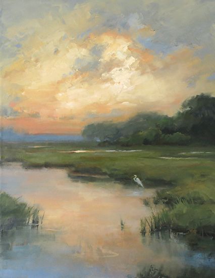 Large Landscape Paintings On Canvas, Marsh Scenes Paintings, Marsh Landscape Paintings, Square Landscape Painting, Marshland Aesthetic, Landscape Painting Inspiration, Marsh Artwork, Southern Landscapes, Vintage Landscape Paintings