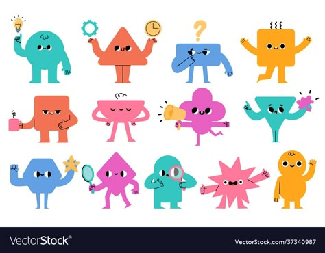 Triangle Character Design, Square Character, Kids Branding Design, Business Team, Team Avatar, Shapes For Kids, Funny Character, Fun Illustration, Funny Face